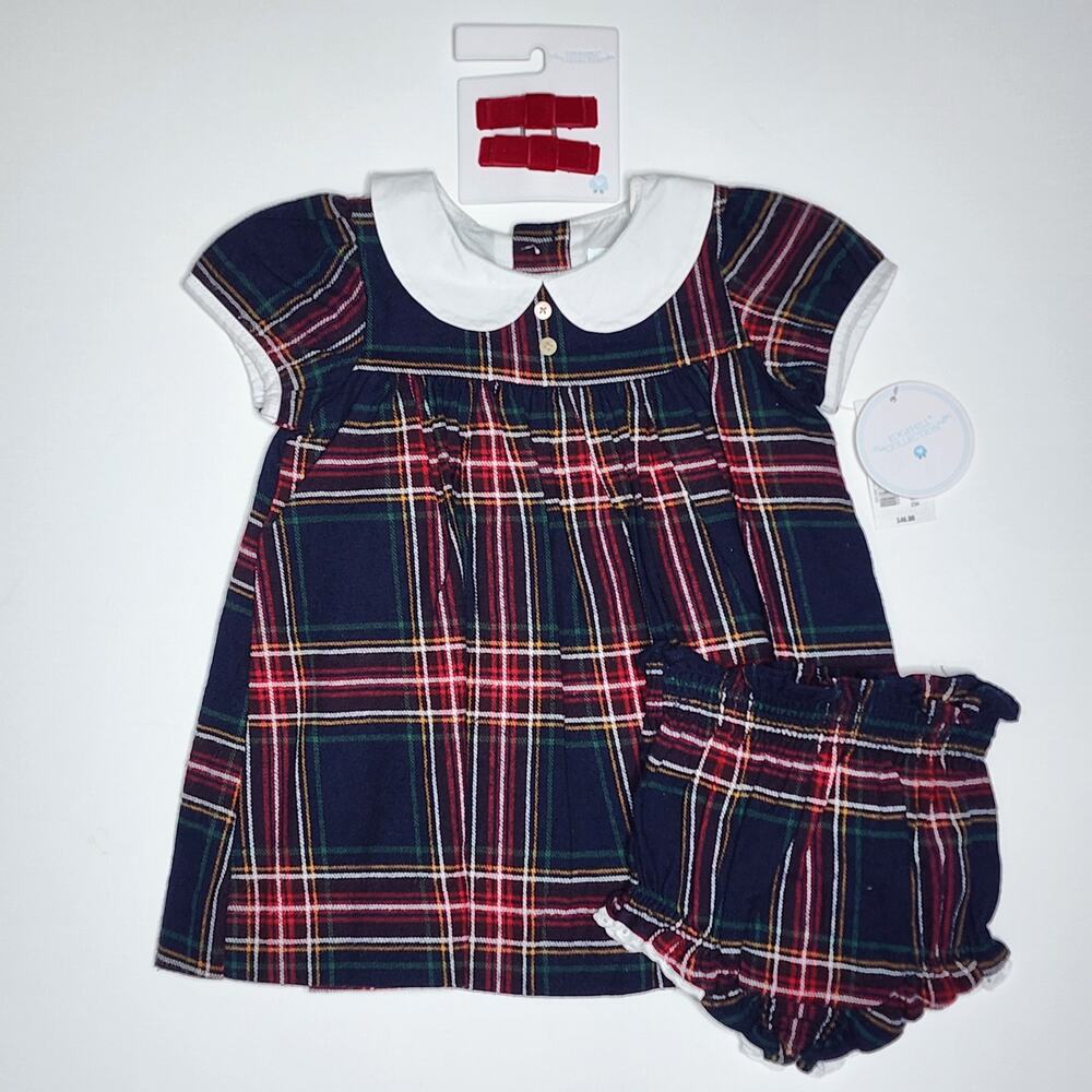 Edgehill Collection Plaid Winter Fall Dress & Hair Bows Size 18 Months